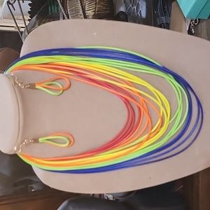 NWOT Multi-colored Leather corded necklace and earrings